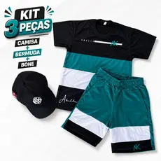 Conjunto Infantil Masculino Bermuda e camisa e Boné Kit 3 Peças