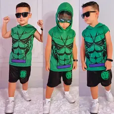 Conjunto Infantil Camisa + Bermuda Fantasia Hulk Menino