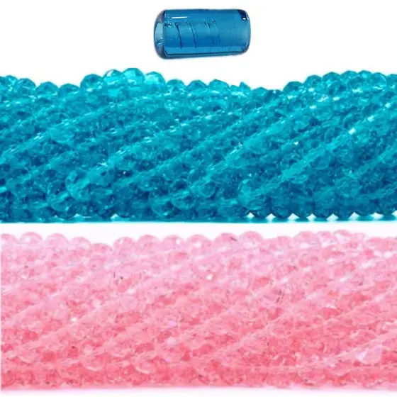 100 Missangas Azul Claro transparente 100 Cristal Rosa claro Transparente 8mm + Firma azul P/ Guia Erê umbanda candomblé