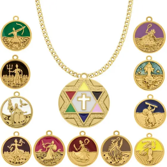 Colar de Orixás Entidades banhada a ouro 18k + corrente 60cm Umbanda Candomblé Quimbanda