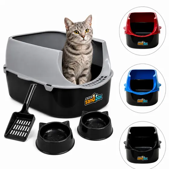 Caixa De Areia para Gatos Banheiro Sanitário Furba Grande Sandbox com Comedouro e Pá