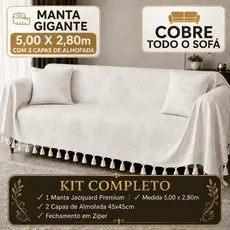 Manta Gigante 5,00x2,80 Jacquard Premium + 2 Capas Almofada Para Sofá Grande