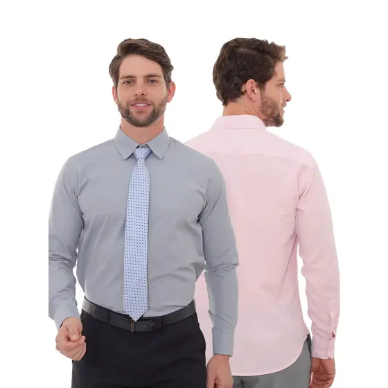 KIT Masculino 2 Peças - Camisa Social Slim Rosa e Camisa Social Slim Cinza