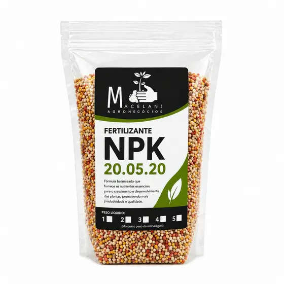 Fertilizante NPK 20-05-20 Adubo Para Plantas Hortas Jardins Crescimento Rápido Produção Alta