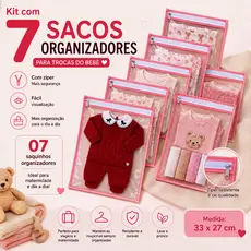 Kit 7 Saquinhos Maternidade Organizador Mala Bebê 27x33 Cm VIAGEM/ROUPA SECA e MOLHADA