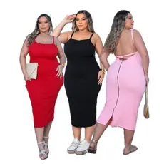 Vestido Feminino Plus Size Elegante Midi de Alça com Bojo e Ziper All Curve Tubinho