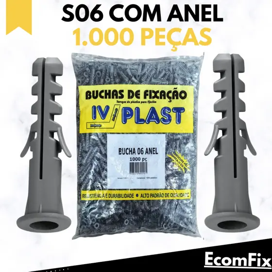 Bucha Para Parede 6mm Ivplast Com Aba Anel Sem Parafuso Pacote 1000 Peças