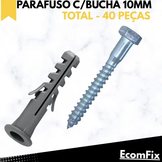 Kit Fixação Parafuso 1/4x50 + Bucha 10mm Parede Concreto Tijolo - Caixa 40 Peças