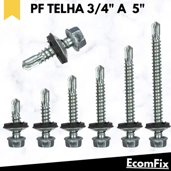 Parafuso Para Telha Auto Brocante Sextavado Estrutura Metalica (#12 - 5,5mm) X 19mm a 125mm