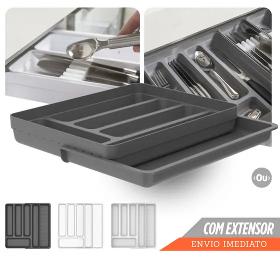 Organizador de Gaveta com Extensor Porta Talheres Separador de Talher Gaveteiro Cozinha Ou Logic 36cm x 28cm