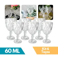 Kit 6 Taças de Licor 60ml Vidro Diamante Cristal Sofisticado Elegante