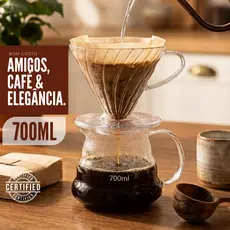 Cafeteira de Vidro Borossilicato Com Tampa e Filtro 700ml Conjunto Passador De Café Jarro Vidro V60 P/ Cozinha