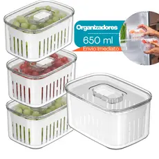 Organizadores de Geladeira com Cesto 650ml Multiuso Alimento Com Tampa Verdura e Vegetal