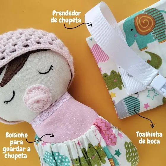 Naninha Para Bebe Com Prendedor De Chupeta e Paninho de Boca