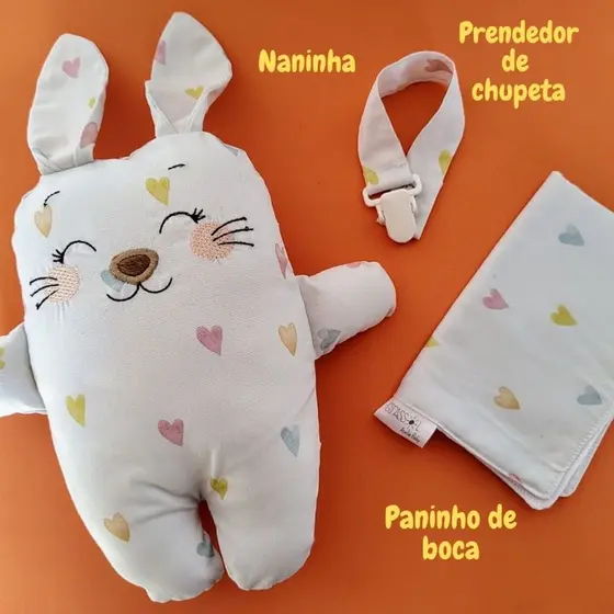 Naninha Bichinho para Bebê com Prendedor de Chupeta e Paninho Toalhinha de Boca Dupla Face