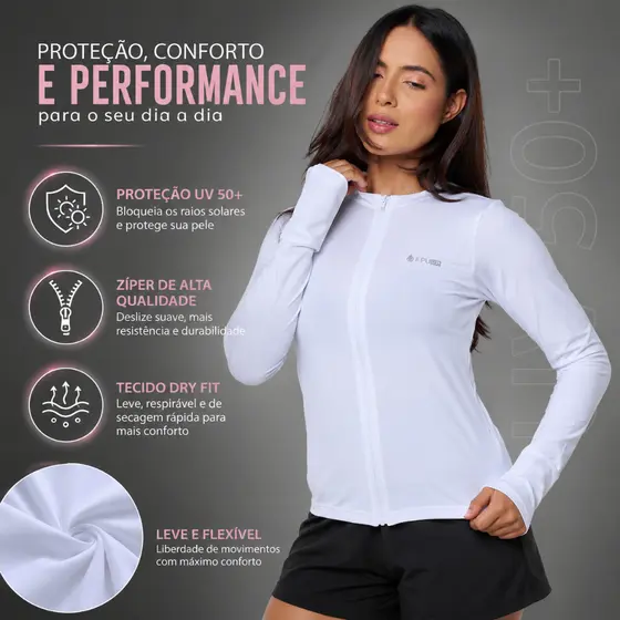 CASACO JAQUETA FEMININA ESPORTIVA DRY FIT UV 50+ ZÍPER SLIM FITNESS CAMINHADA TREINO ACADEMIA