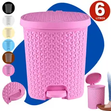 Lixeira Cesto de Lixo 6 Litros Com Pedal Rattan Banheiro Escritório Cozinha Quarto