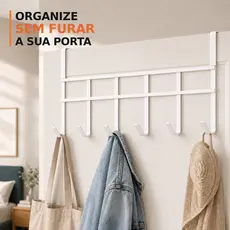Suporte Cabideiro Porta 6 Ganchos Pendurar 45x17cm Organizador Multiuso Quarto Banheiro Cozinha