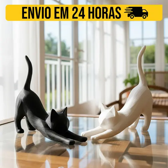 Escultura Gato Geométrico Enfeite Sala Rack Estante Centro De Mesa Decoração Moderna
