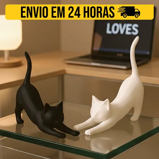 Kit Gatos Minimalistas Decoração Mesa Escritório Quarto Setup Gamer Enfeite Gatinho