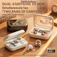 Fones De Ouvido Senbenbao B47 Sem Fio Com Clipe 4 Em 1-Estéreo HiFi , Tela LED , IPX5 , ENC , Bluetooth 6.0 , Galvanopla