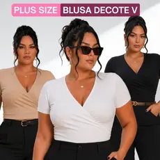 Blusa Basica Decotada Plus Size Feminina Cropped Trabalho Elegante Suplex G- G3