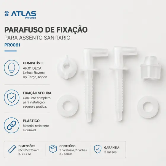 Parafuso de Fixação para Assento Sanitário Atlas Primafer - Original