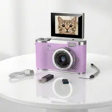 Câmera Digital Tela 2.4 Giratória Selfie 4K Vídeo 1080P 720P VGA Bateria Estendida Com Acessórios