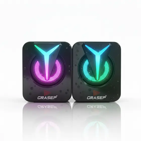 Caixa De Som Para PC 2.0 RGB 6W Plug USB P2 Som Estereo Nitido Potente Iluminacao LED Gamer D-GP203