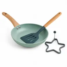 Kit Jogo 3 Peças Frigideira Antiaderente Com Moldes e Espátula