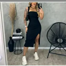KIT 2 VESTIDO FEMININO COM FENDA MIDI