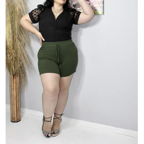 SHORT FEMININO PLUS malha canelada //G3//