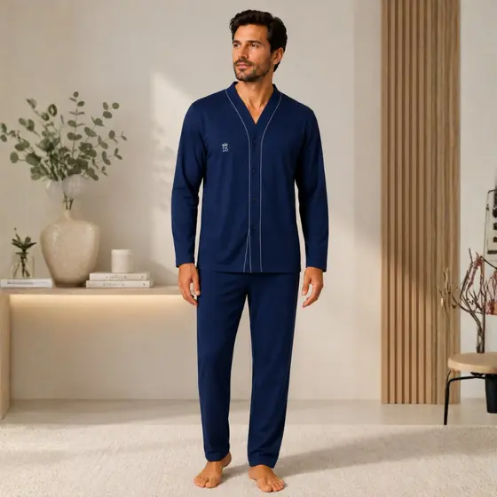 Pijama Masculino Inverno Moletinho Manga Longa Com Botões 0172