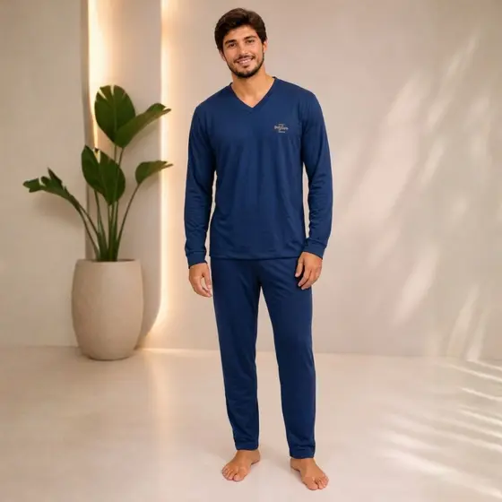 Pijama Masculino Flanelado Manga Longa Liso Inverno Moletinho 0171