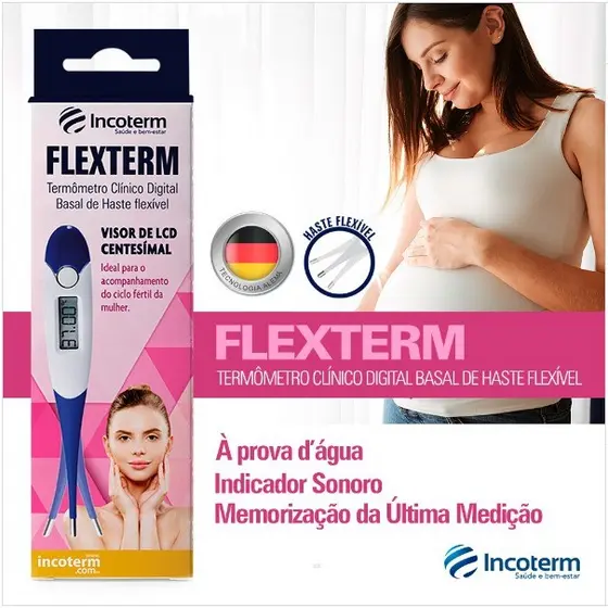 Termômetro Flexterm Incoterm Clínico Digital Basal de Haste Flexível
