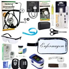 Super Kit Enfermagem Aparelho de Pressão + Estetoscópio Completo + Oximetro + Nécessaire