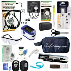 Kit Enfermagem Aparelho de Pressão + Estetoscópio + Lanterna + Oxímetro + Glicosímetro