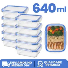 Kit 3 até 12 Potes de Vidro 640ml Hermético Marmita Fit com Tampa Travessa 4 Travas Envio Imediato