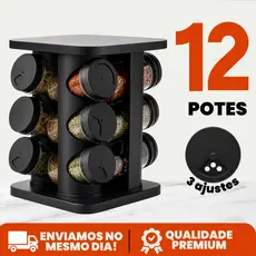 Porta Tempero Condimento Girátorio 12 Potes Cozinha Preto 360 Graus Organizador Dosador Profissional
