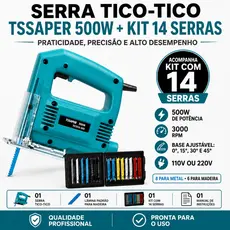 Serra Tico Tico 500w Profissional Com Kit 14 Serras + Acessórios - Tssaper