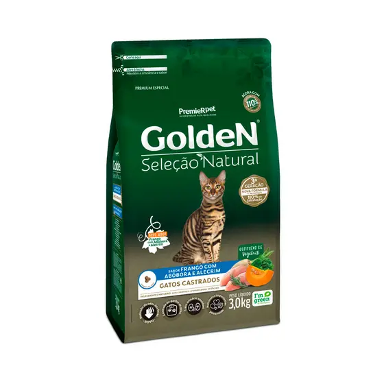 GOLDEN SELECAO NATURAL GATOS ADULTO CASTRADO ABOBORA 3KG