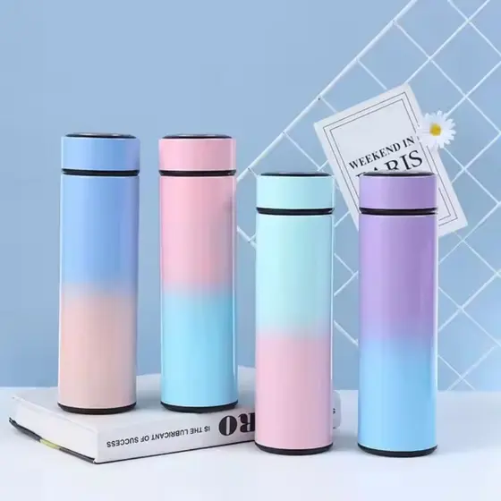 Garrafa Térmica Squeeze Em Aço Inox Com Termômetro Digital 500ml Led Coloridas
