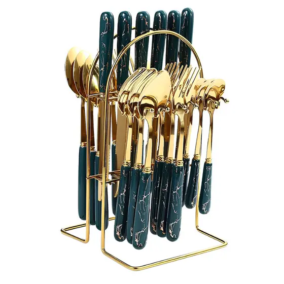 Conjunto De Talheres De Luxo Inoxidável 24 Pç Com Prateleira