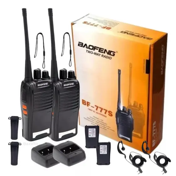 Kit 2 Radio Baofeng 777s + Fone Walk Talk Comunicador 16 Canais