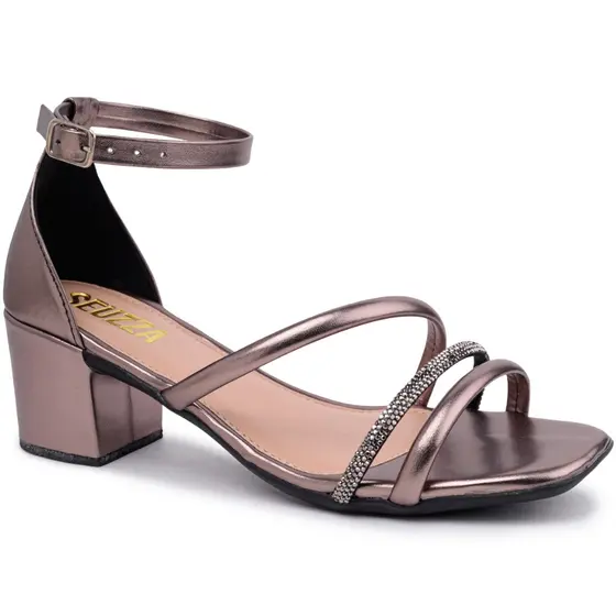 Sandália Salto Baixo Feminina Confortável e Macio Fivela Strass Brilho Elegante Formal Ou Informal