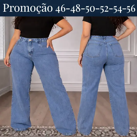 Calça Plus Size Jeans Wide Leg Pantalona Tendência de Shopping