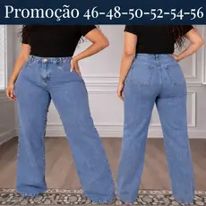 Calça Plus Size Jeans Wide Leg Pantalona Tendência de Shopping