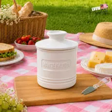 Manteigueira Francesa em Cerâmica Wolff Branco Matte Porta Manteiga Pote De Manteiga