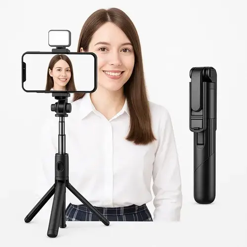 Bastão Tripé de Selfie com LED e Controle Remoto Bluetooth Celular EL-7005