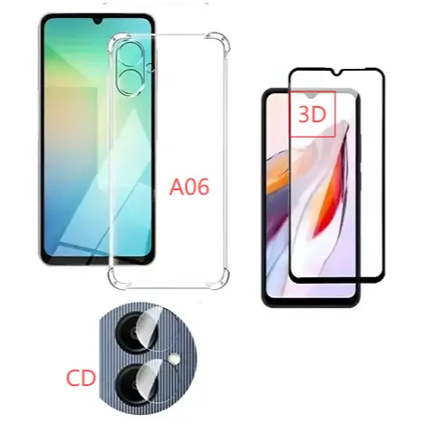 Kit Capa Transparente + Película 3D de Vidro Compatível Com Samsung A06 + Câmera